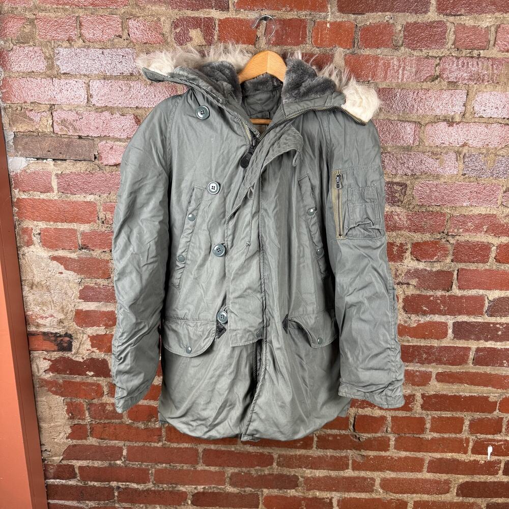 Vintage N-3B Parka Mens XS Green Nylon Extreme Cold Weather Military Fur Hood